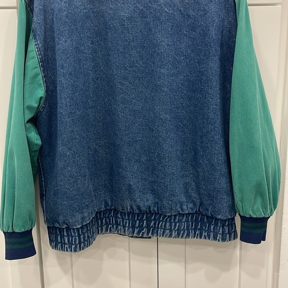 Vintage 1990s Street Worn Denim and Green Bomber Jacket - Picture 6 of 16